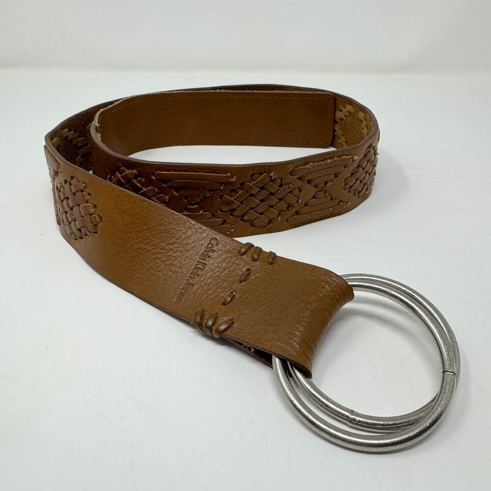 Calvin Klein Jeans Brown Leather Belt Basket Weave O Ring Western Women's Size M